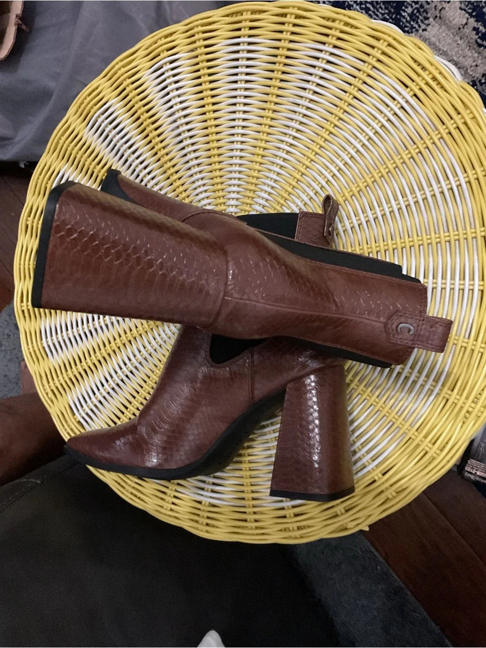 Women's Brown Leather Chelsea Boot with Textured Finish block heel